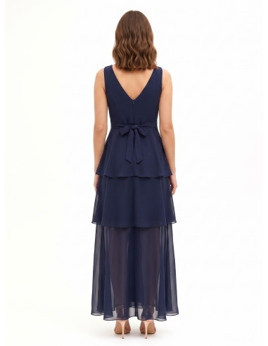 Long Georgette Dress with Ruffles and a Double V-Neckline in the Rinascimento Style