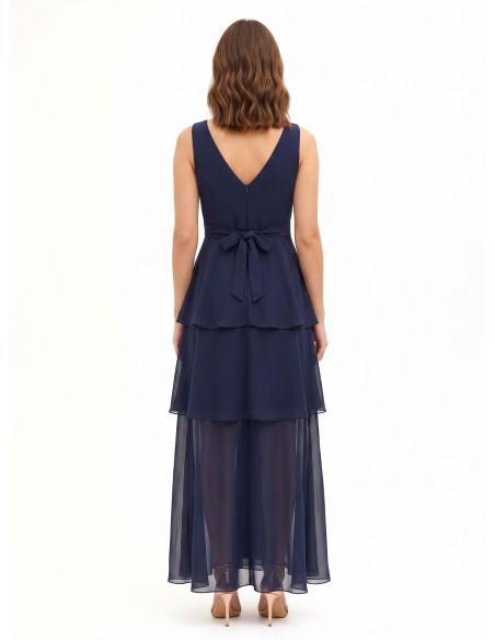 Long Georgette Dress with Ruffles and a Double V-Neckline in the Rinascimento Style