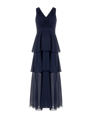 Long Georgette Dress with Ruffles and a Double V-Neckline in the Rinascimento Style