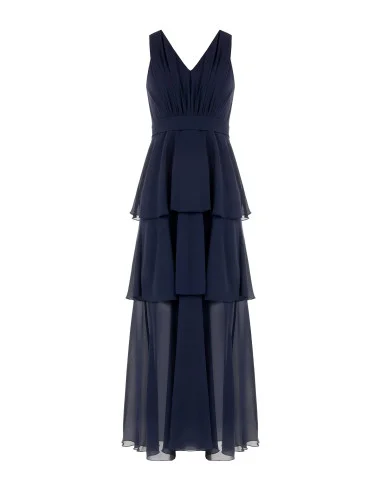 Long Georgette Dress with Ruffles and a Double V-Neckline in the Rinascimento Style