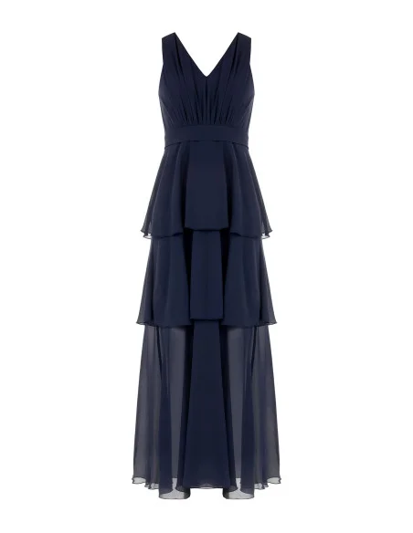 Long Georgette Dress with Ruffles and a Double V-Neckline in the Rinascimento Style