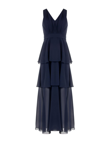 Robe longue en georgette à volants avec double encolure en V de style Rinascimento