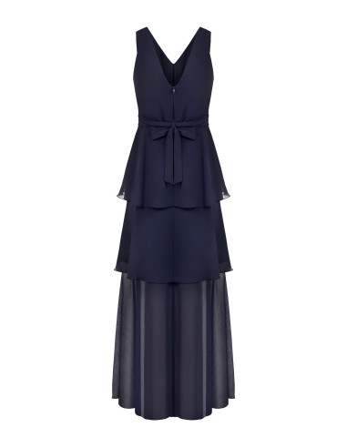Long Georgette Dress with Ruffles and a Double V-Neckline in the Rinascimento Style