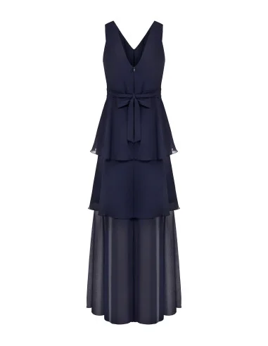 Long Georgette Dress with Ruffles and a Double V-Neckline in the Rinascimento Style