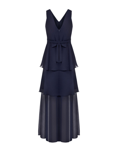 Long Georgette Dress with Ruffles and a Double V-Neckline in the Rinascimento Style