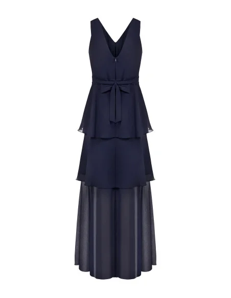 Long Georgette Dress with Ruffles and a Double V-Neckline in the Rinascimento Style