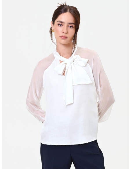 Blusa Studio Fluida In Misto Seta Con Fiocco Rinascimento