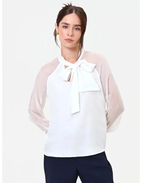 Blusa Studio Fluida In Misto Seta Con Fiocco Rinascimento