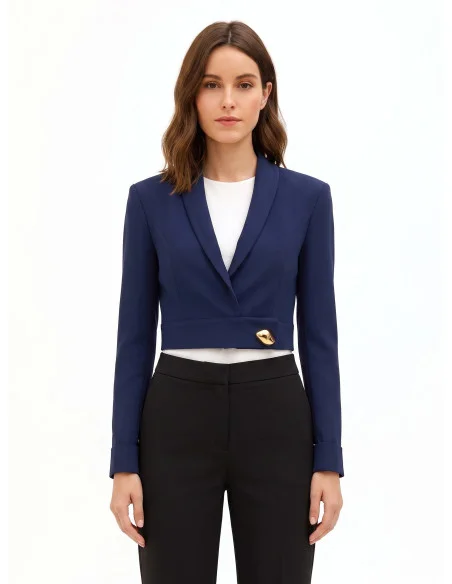 Veste blazer courte en tissu Cadi avec bouton bijou « Rinascimento »