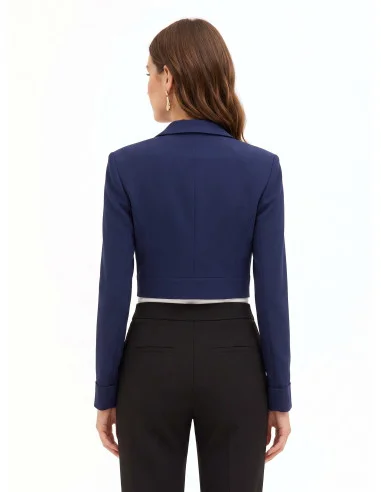 Giacca Blazer Crop In Tessuto Cadi Con Bottone Gioiello Rinascimento