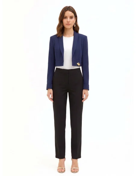 Giacca Blazer Crop In Tessuto Cadi Con Bottone Gioiello Rinascimento