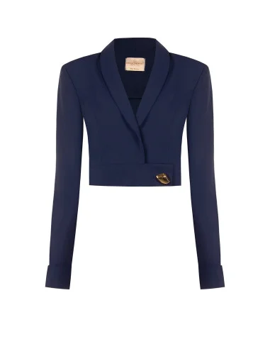 Giacca Blazer Crop In Tessuto Cadi Con Bottone Gioiello Rinascimento