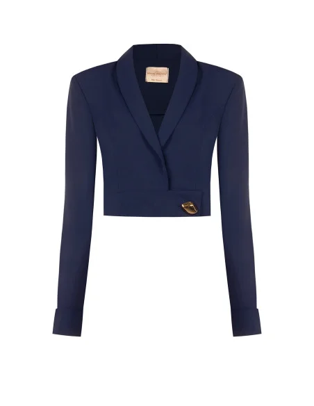 Giacca Blazer Crop In Tessuto Cadi Con Bottone Gioiello Rinascimento