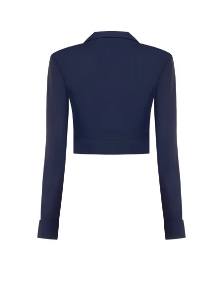 Giacca Blazer Crop In Tessuto Cadi Con Bottone Gioiello Rinascimento