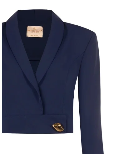 Giacca Blazer Crop In Tessuto Cadi Con Bottone Gioiello Rinascimento