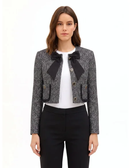 Giacca Corta In Tweed Con Fiocco E Spalline Rinascimento