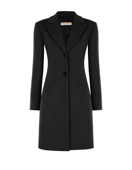 Mid-length, fitted wool coat with a Rinascimento-style lapel