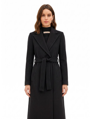 Straight-cut wool coat with matching belt – Rinascimento collection