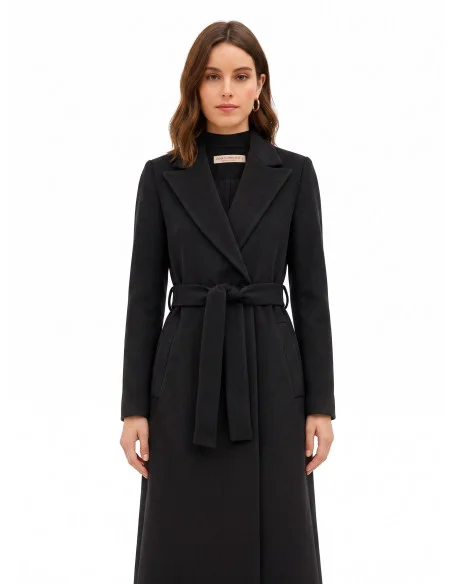 Manteau en laine, coupe droite, avec ceinture assortie, collection « Rinascimento »