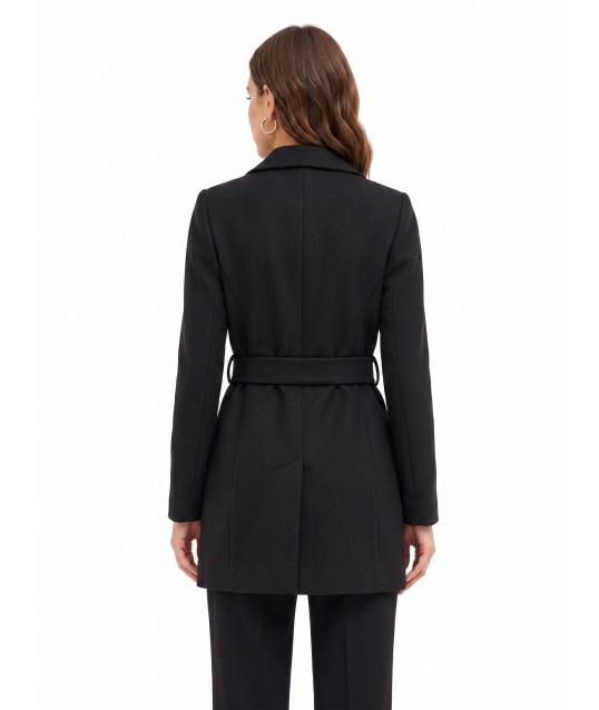 Manteau en laine, coupe droite, avec ceinture assortie, collection « Rinascimento »