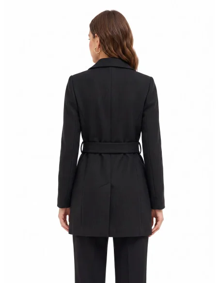 Straight-cut wool coat with matching belt – Rinascimento collection