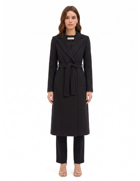 Straight-cut wool coat with matching belt – Rinascimento collection