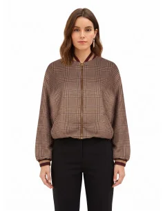 Blouson bomber à carreaux en polyviscose avec fermeture éclair et bords côtelés « Rinascimento »