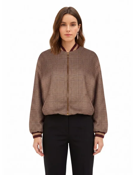Blouson bomber à carreaux en polyviscose avec fermeture éclair et bords côtelés « Rinascimento »