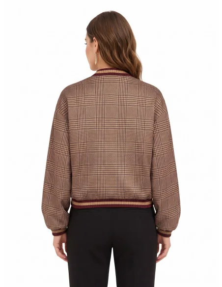 Blouson bomber à carreaux en polyviscose avec fermeture éclair et bords côtelés « Rinascimento »