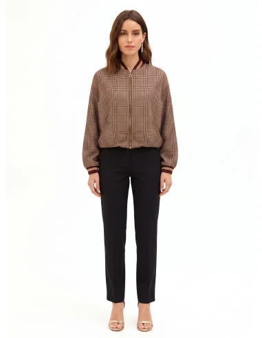 Blouson bomber à carreaux en polyviscose avec fermeture éclair et bords côtelés « Rinascimento »