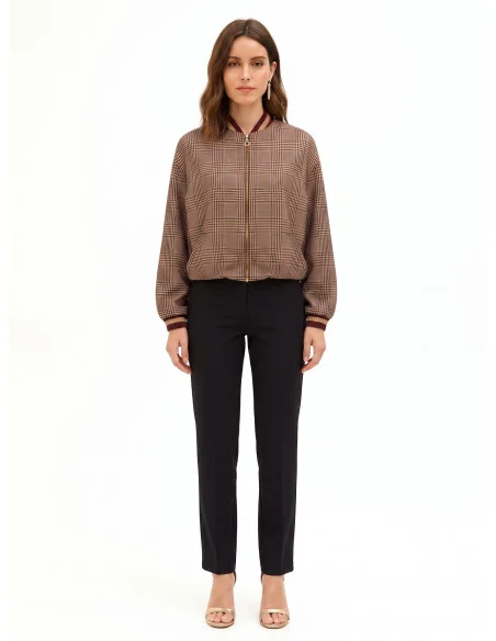 Blouson bomber à carreaux en polyviscose avec fermeture éclair et bords côtelés « Rinascimento »