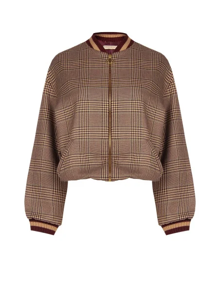 Blouson bomber à carreaux en polyviscose avec fermeture éclair et bords côtelés « Rinascimento »