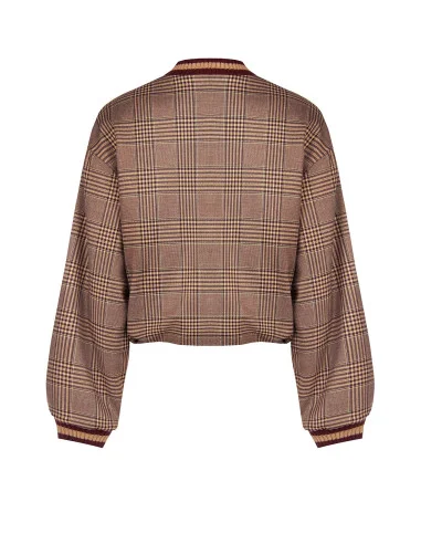 Blouson bomber à carreaux en polyviscose avec fermeture éclair et bords côtelés « Rinascimento »