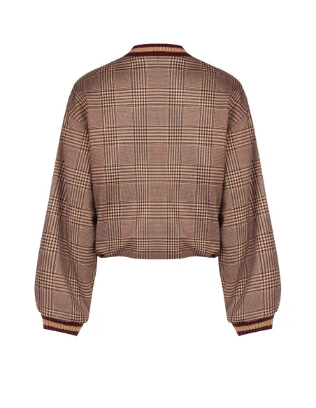 Renascimento Checked Polyviscose Bomber Jacket with Zip and Ribbed Trims