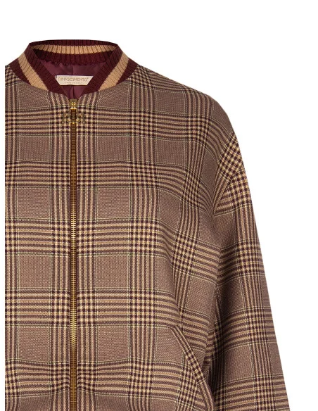 Renascimento Checked Polyviscose Bomber Jacket with Zip and Ribbed Trims