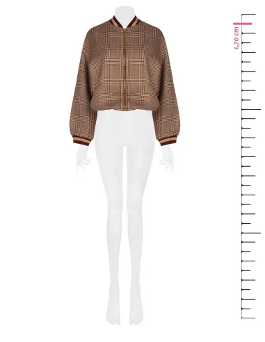 Blouson bomber à carreaux en polyviscose avec fermeture éclair et bords côtelés « Rinascimento »