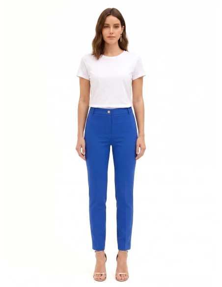 Cigarette-style trousers in technical fabric with a Rinascimento logo button