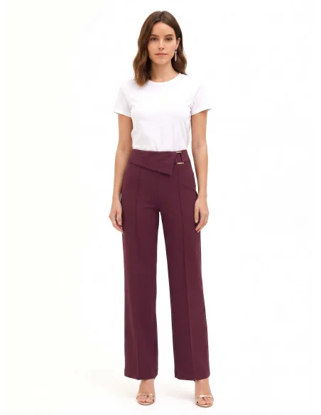Wide-leg trousers in technical fabric with a turn-up at the waist and a ‘Rinascimento’ buckle