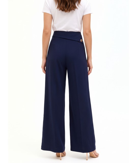 Pantalon palazzo en tissu Cadi, avec revers à la taille et détail « Gioiello Rinascimento »