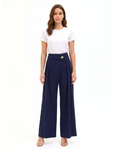 Cadi-fabric palazzo trousers with a turned-up waistband and ‘Rinascimento’ jewelled detail