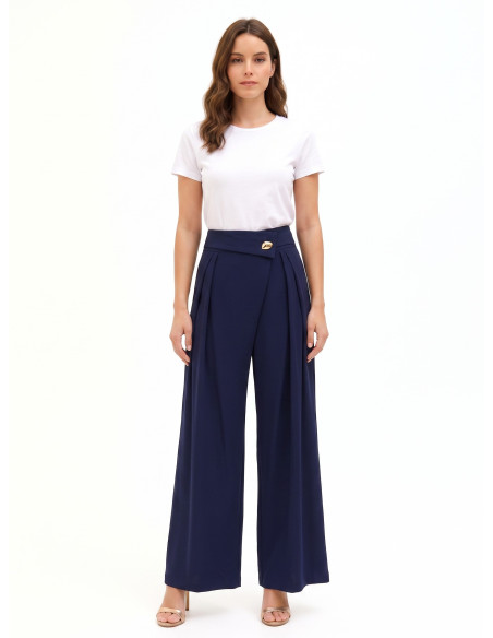 Cadi-fabric palazzo trousers with a turned-up waistband and ‘Rinascimento’ jewelled detail