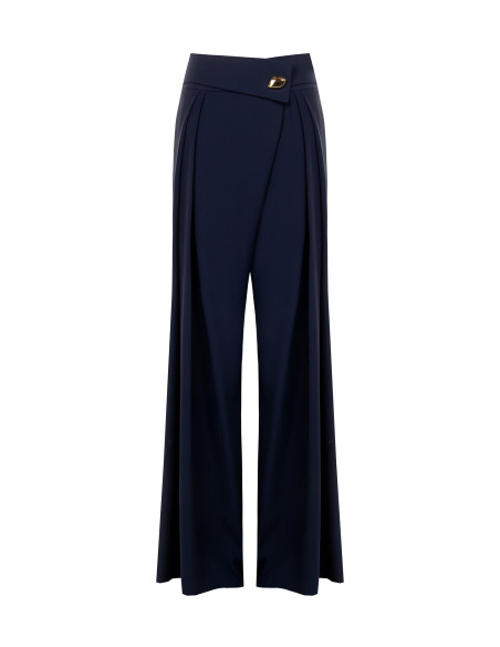 Pantalon palazzo en tissu Cadi, avec revers à la taille et détail « Gioiello Rinascimento »