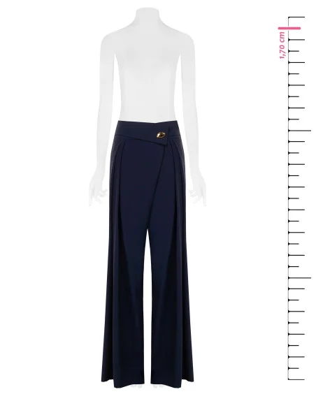 Pantalon palazzo en tissu Cadi, avec revers à la taille et détail « Gioiello Rinascimento »