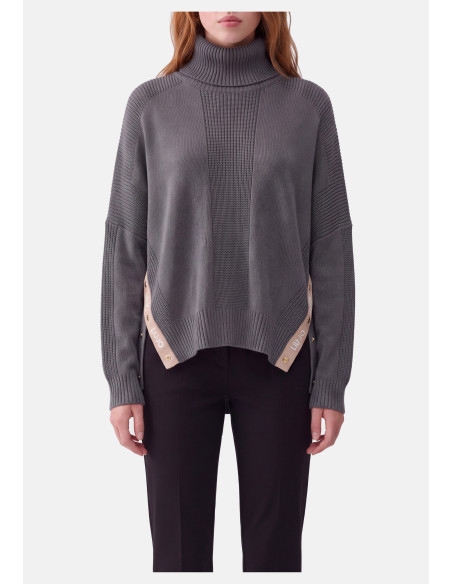 Wool-Blend Turtleneck with Buttons Liu Jo