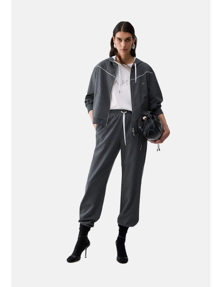Pantaloni Gessati Con Inserto In Pizzo Liu Jo