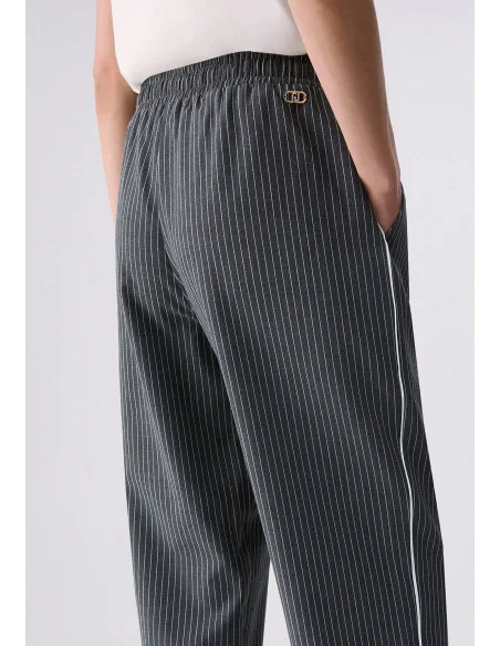 Pantaloni Gessati Con Inserto In Pizzo Liu Jo