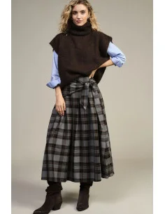 Jupe longue à taille haute avec motif écossais et ceinture nouée Dixie