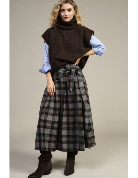 Jupe longue à taille haute avec motif écossais et ceinture nouée Dixie