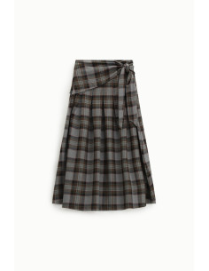 High-waisted long skirt with tartan pattern and Dixie knotted belt 2
