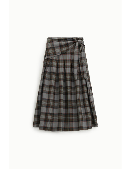 Jupe longue à taille haute avec motif écossais et ceinture nouée Dixie